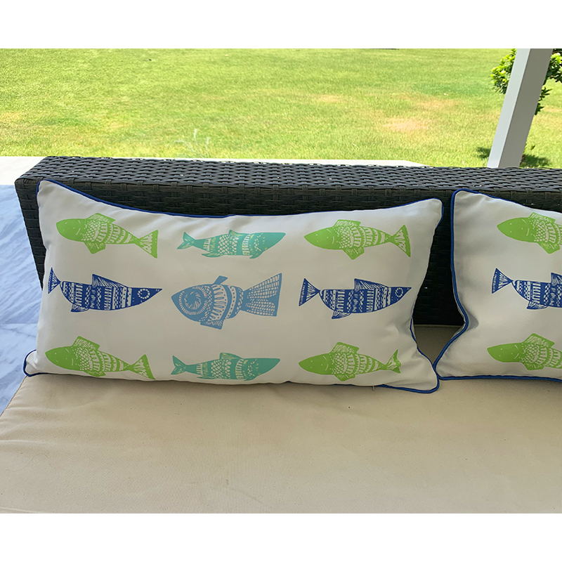 blue green fishes rectangular  cushion